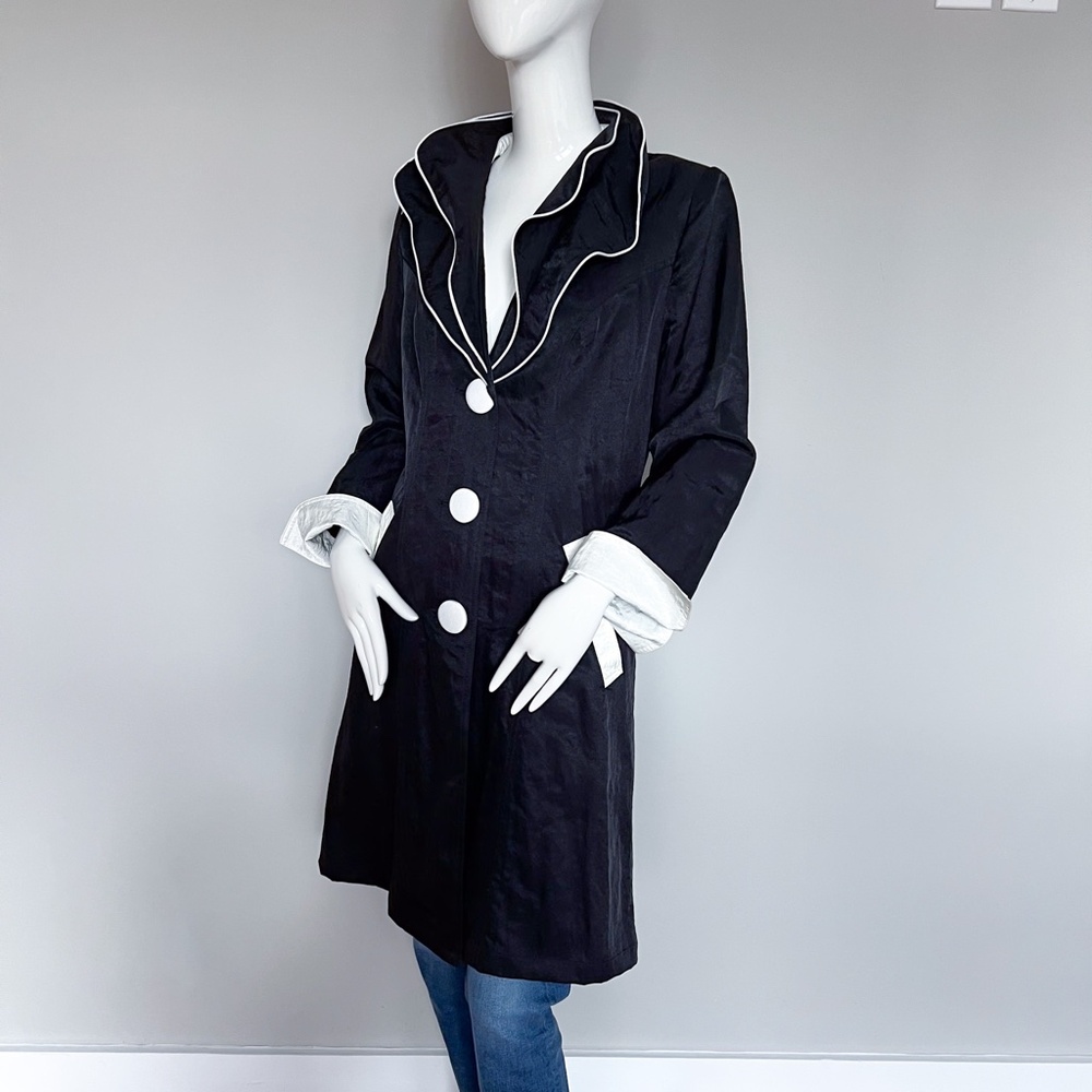 NEW Song & Sung Satin Black Elegant Evening Dress Light Princess Coat White 8